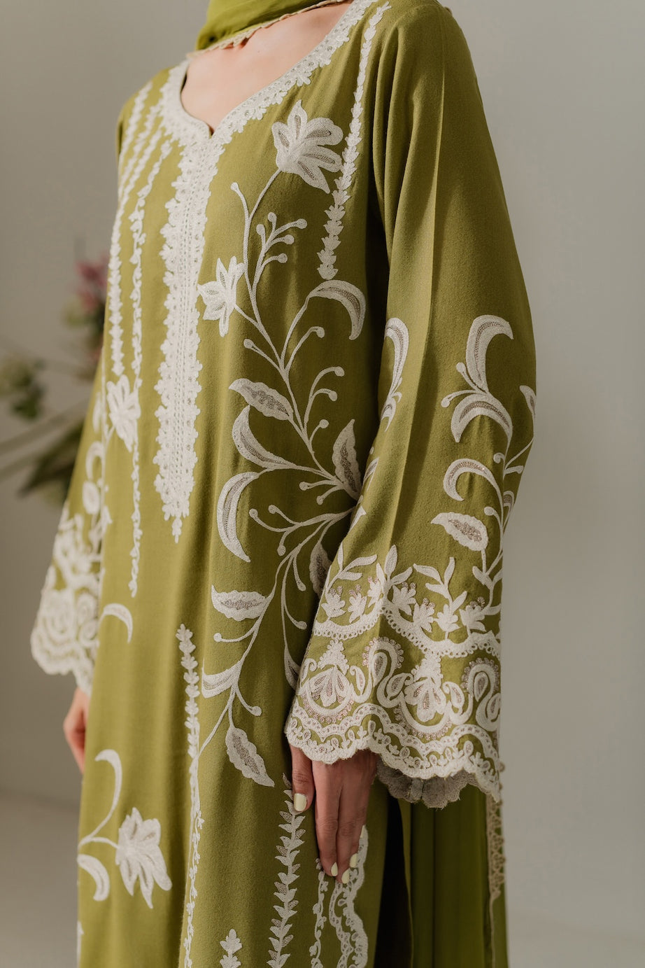 3 Piece Stitched Olive Mustard Linen Suit (SF04)