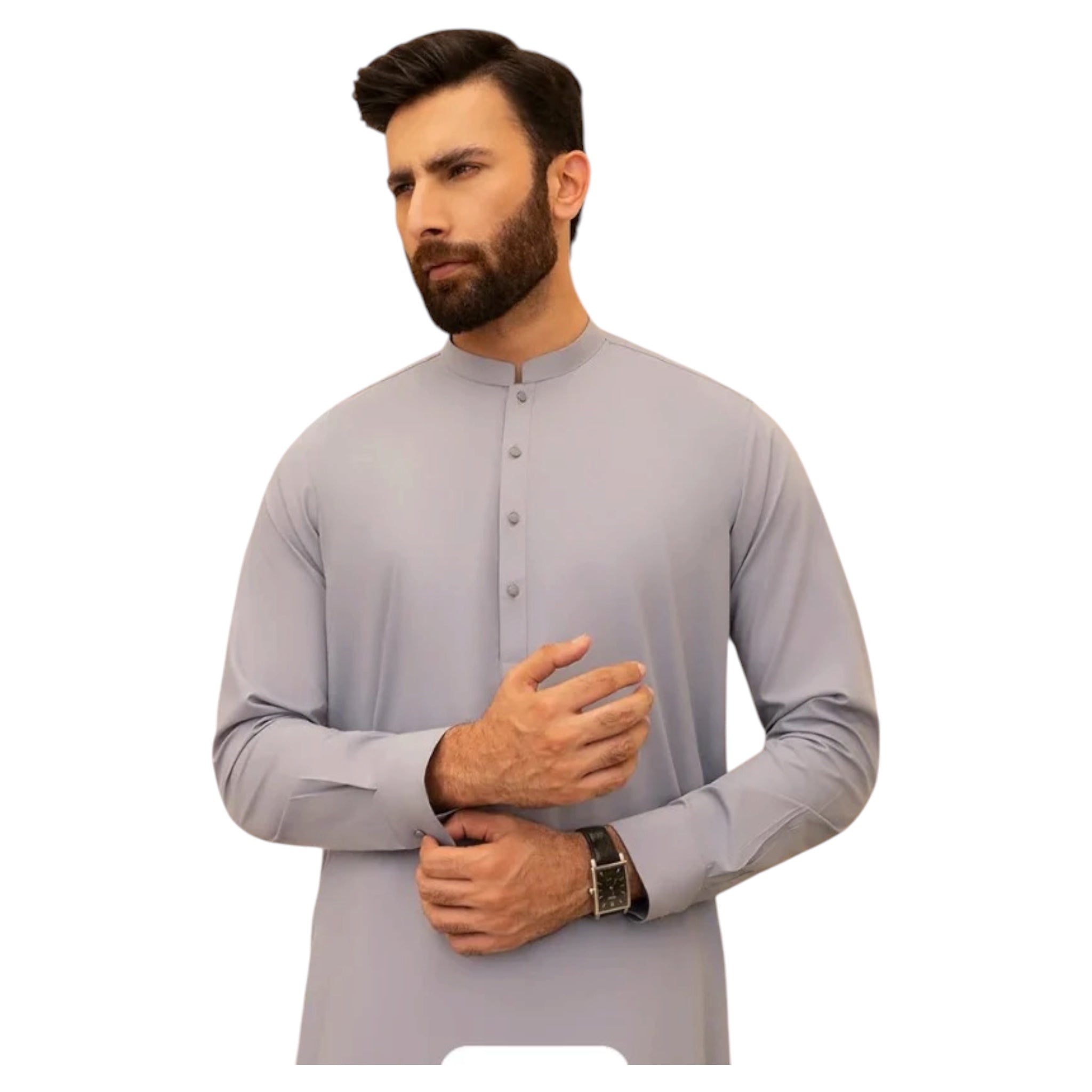 Mens Stitched Grey Premium Salwar Kameez Embroidery on Ban Collar (BP20)