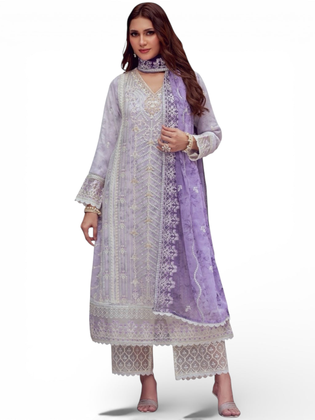 3 Piece Stitched Chiffon Semi-Formal Suit - Zeesha by Bint-E-Noor (Z2) Lilac