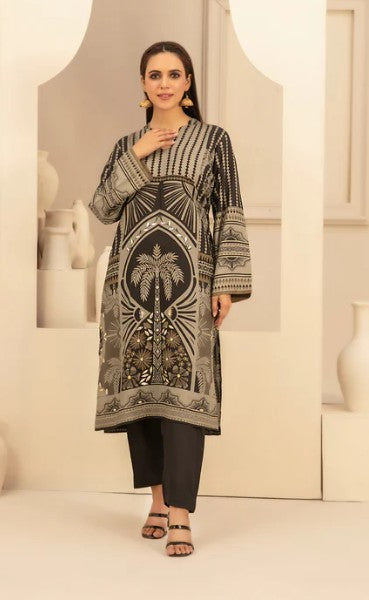 2 Piece Tawakkal Stitched Suit with gold foil embossed (D4808) Khaki Green and Black