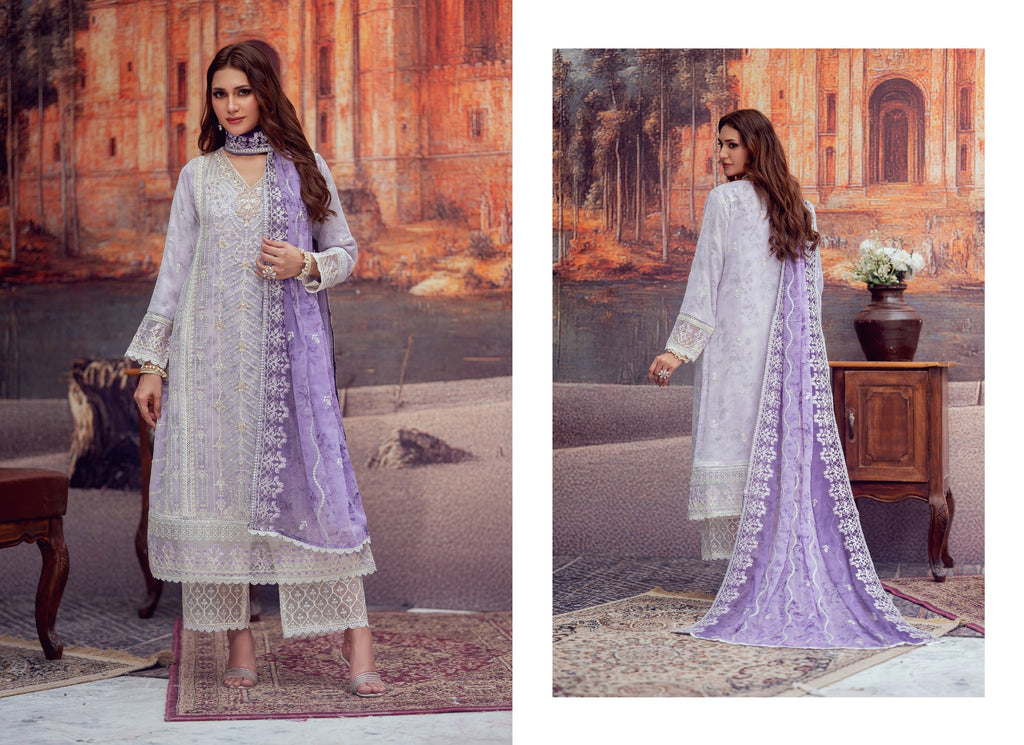 3 Piece Stitched Chiffon Semi-Formal Suit - Zeesha by Bint-E-Noor (Z2) Lilac
