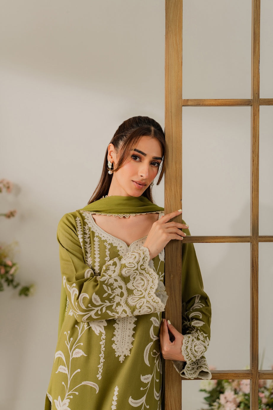3 Piece Stitched Olive Mustard Linen Suit (SF04)