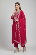 3 Piece Stitched Partywear Cotton Silk Kameez with Gold Flower Embroidery (D3)