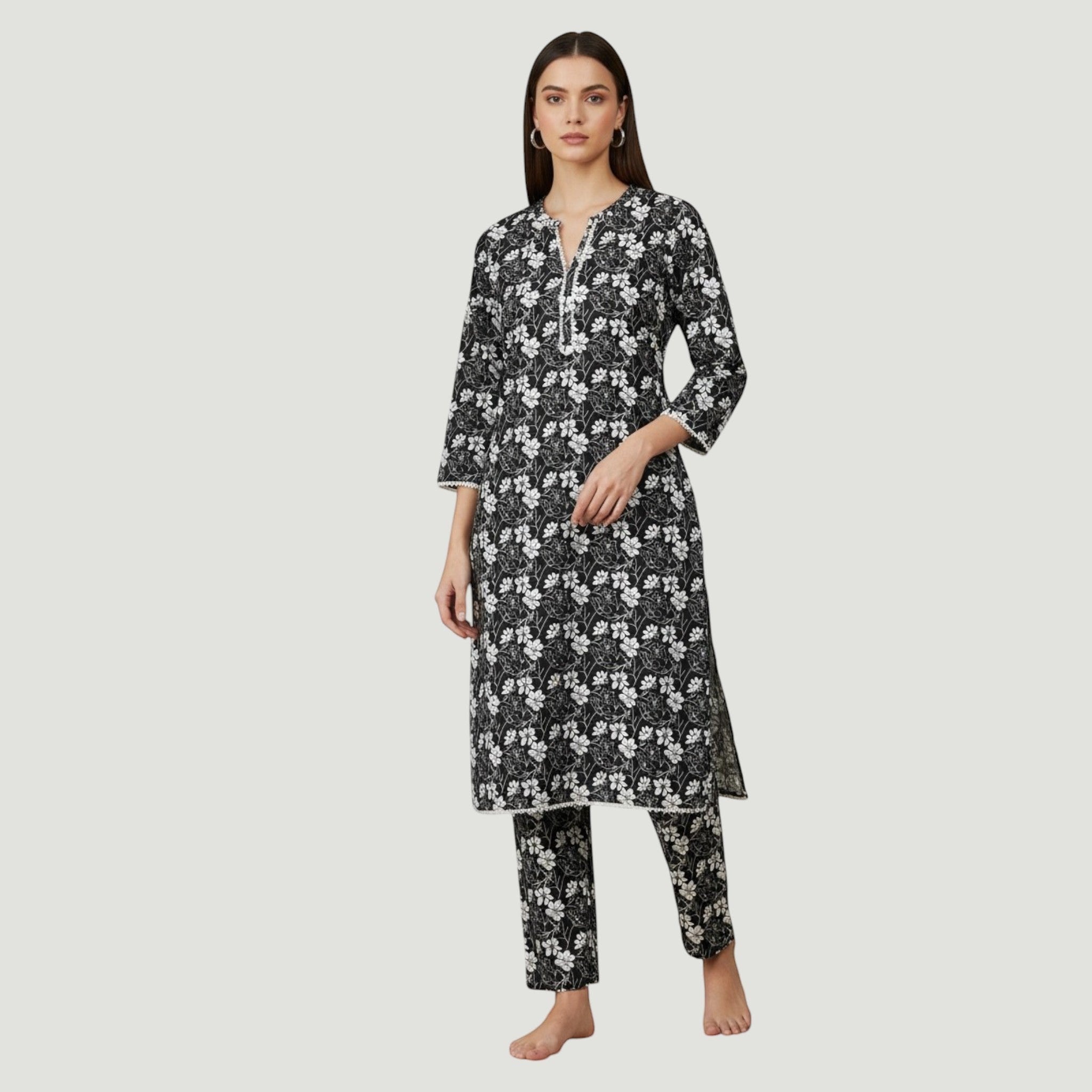 2 Piece Stitched Black and White Lawn Suit - Designer Inspired by Khaadi (BW09)
