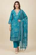 3 Piece Stitched Partywear Cotton Silk Suit with Gold Embroidery (D59) Chest Size 40