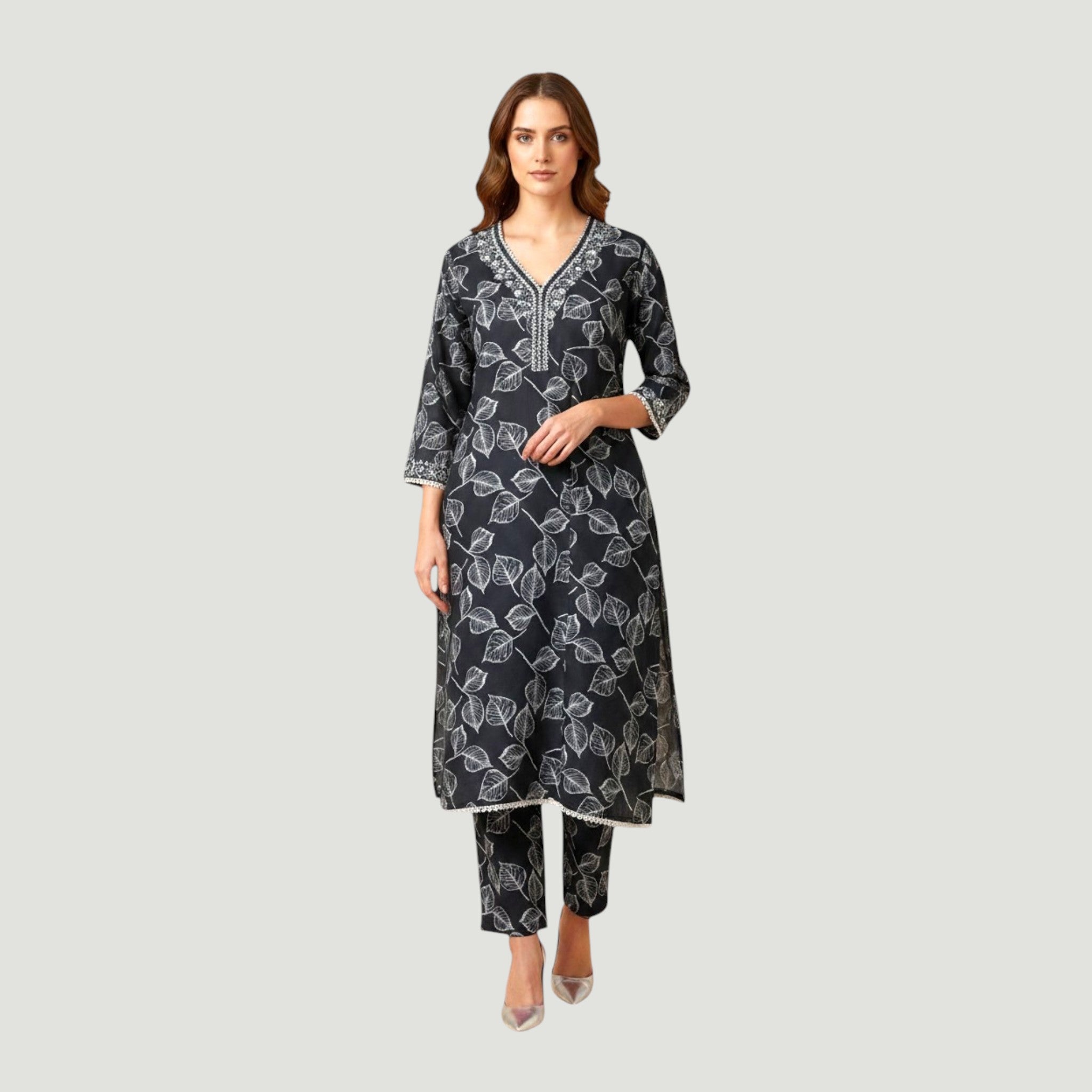 2 Piece Stitched Black and White Lawn Suit - Designer Inspired by Khaadi (BW04)