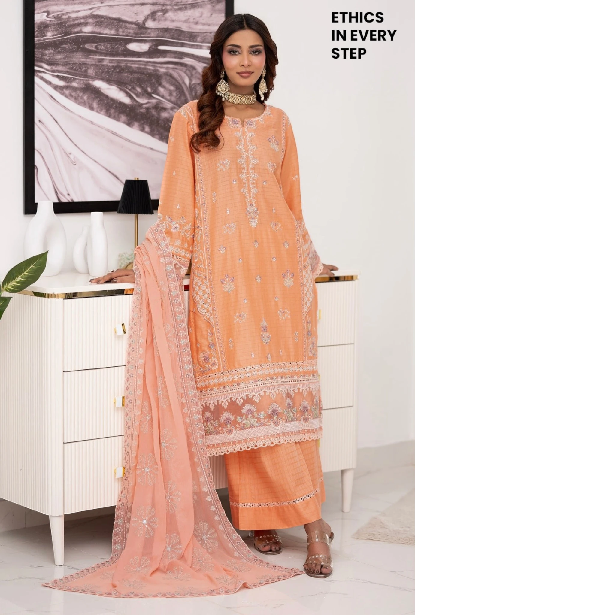 3 Piece Stitched Lawn Suit Anfa Collection (BN1119)