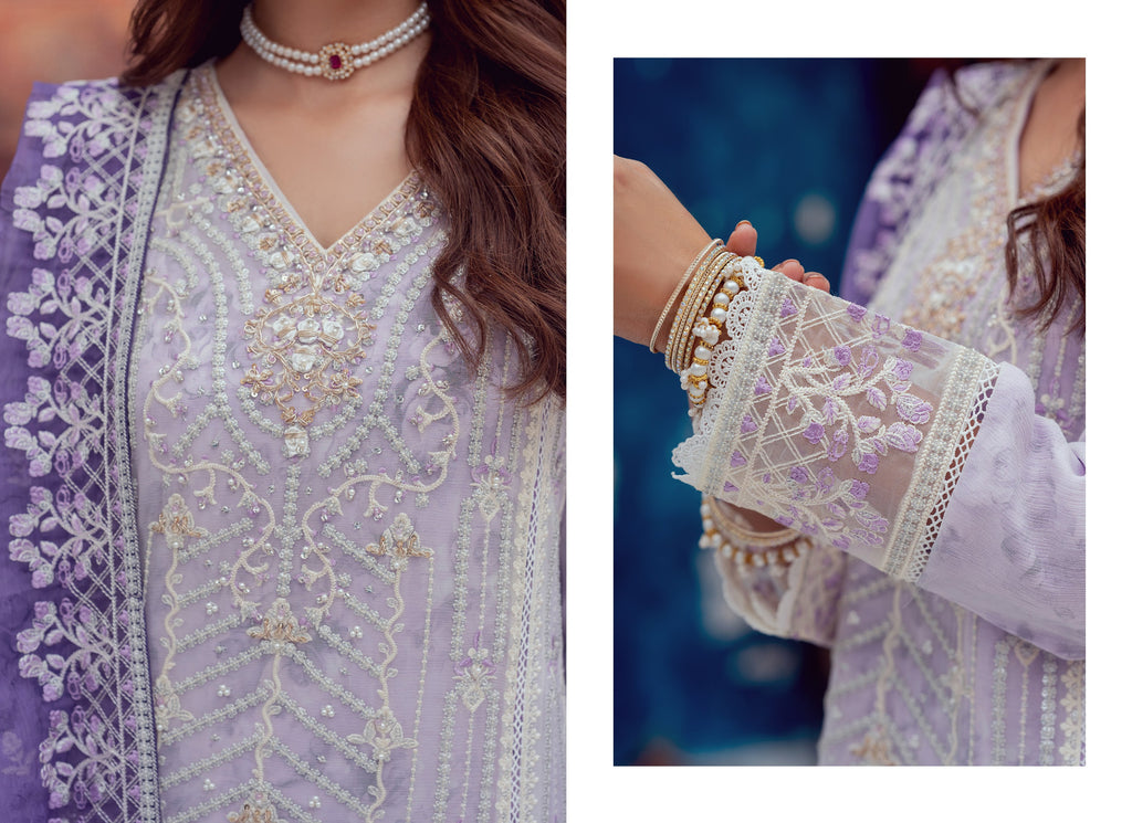 3 Piece Stitched Chiffon Semi-Formal Suit - Zeesha by Bint-E-Noor (Z2) Lilac