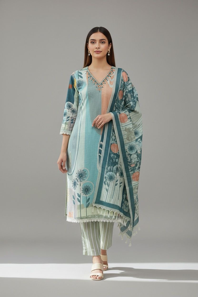 3 Piece Stitched Cotton Outfit (D6)