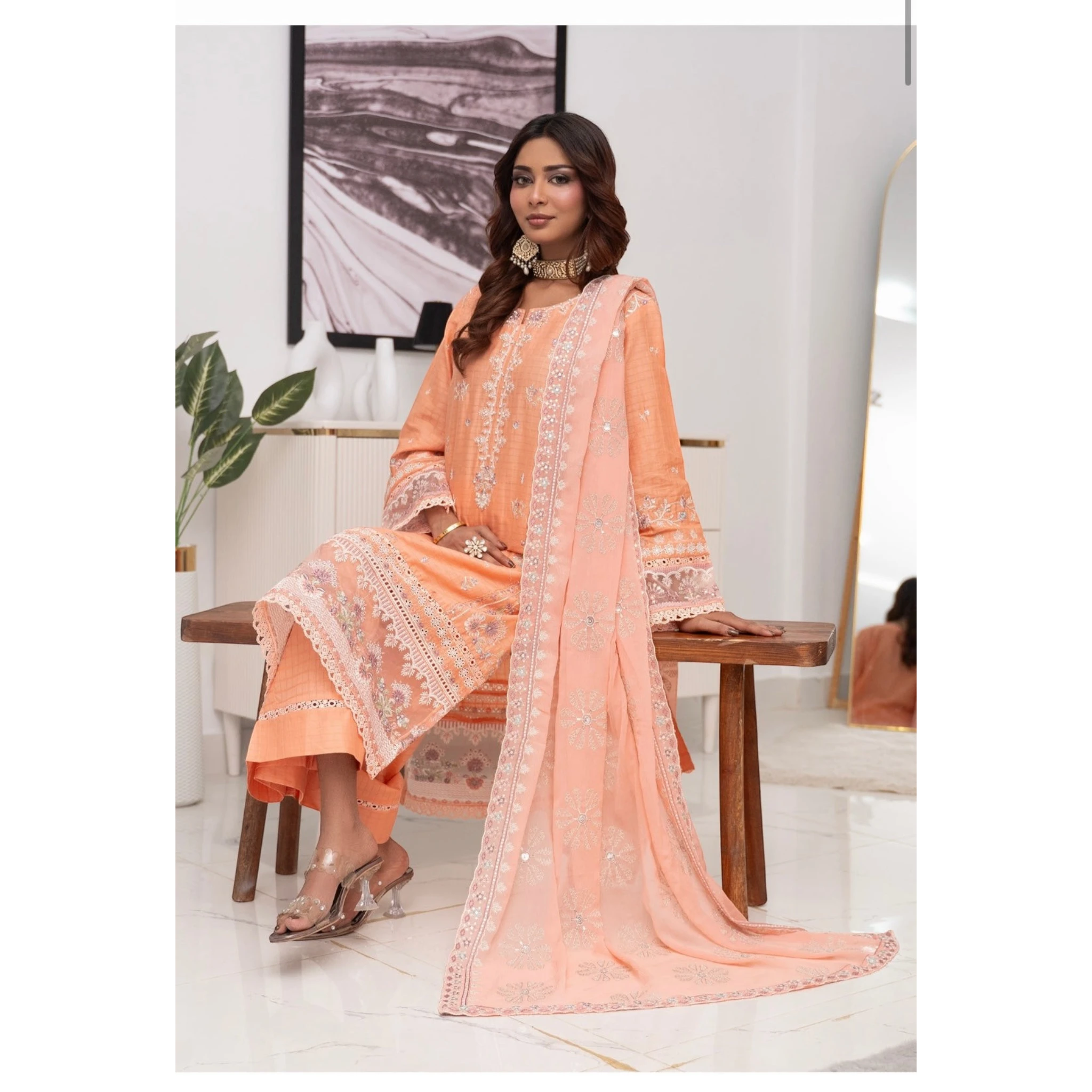 3 Piece Stitched Lawn Suit Anfa Collection (BN1119)