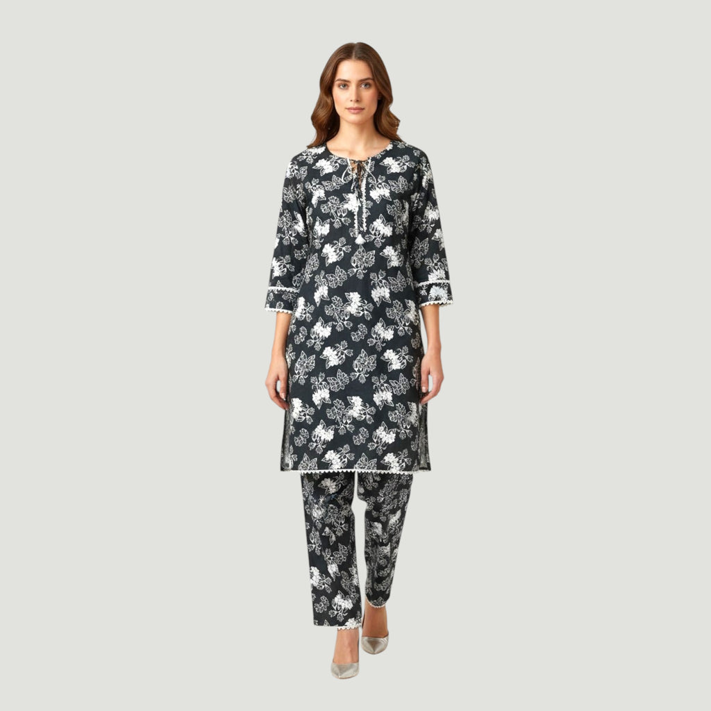 2 Piece Stitched Black and White Lawn Suit - Designer Inspired by Khaadi (BW03)