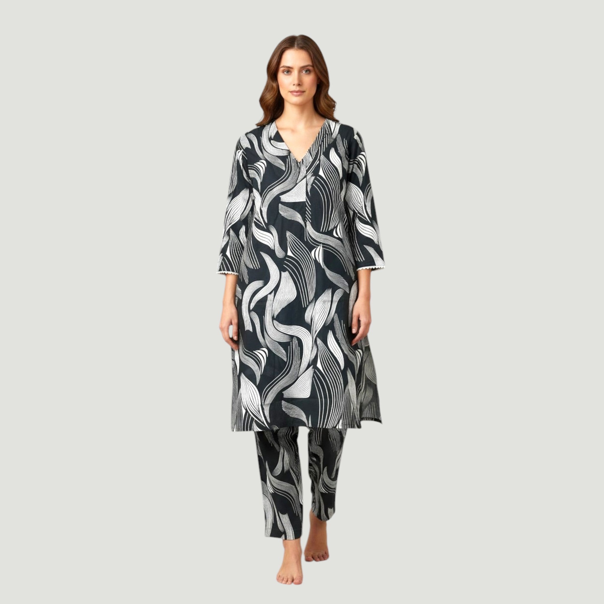 2 Piece Stitched Black and White Lawn Suit - Designer Inspired by Khaadi (BW08)