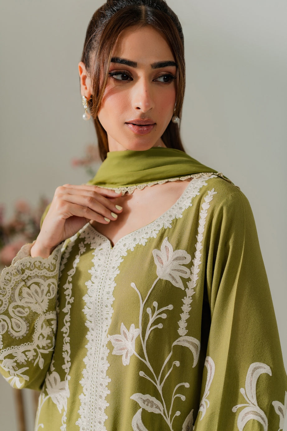 3 Piece Stitched Olive Mustard Linen Suit (SF04)