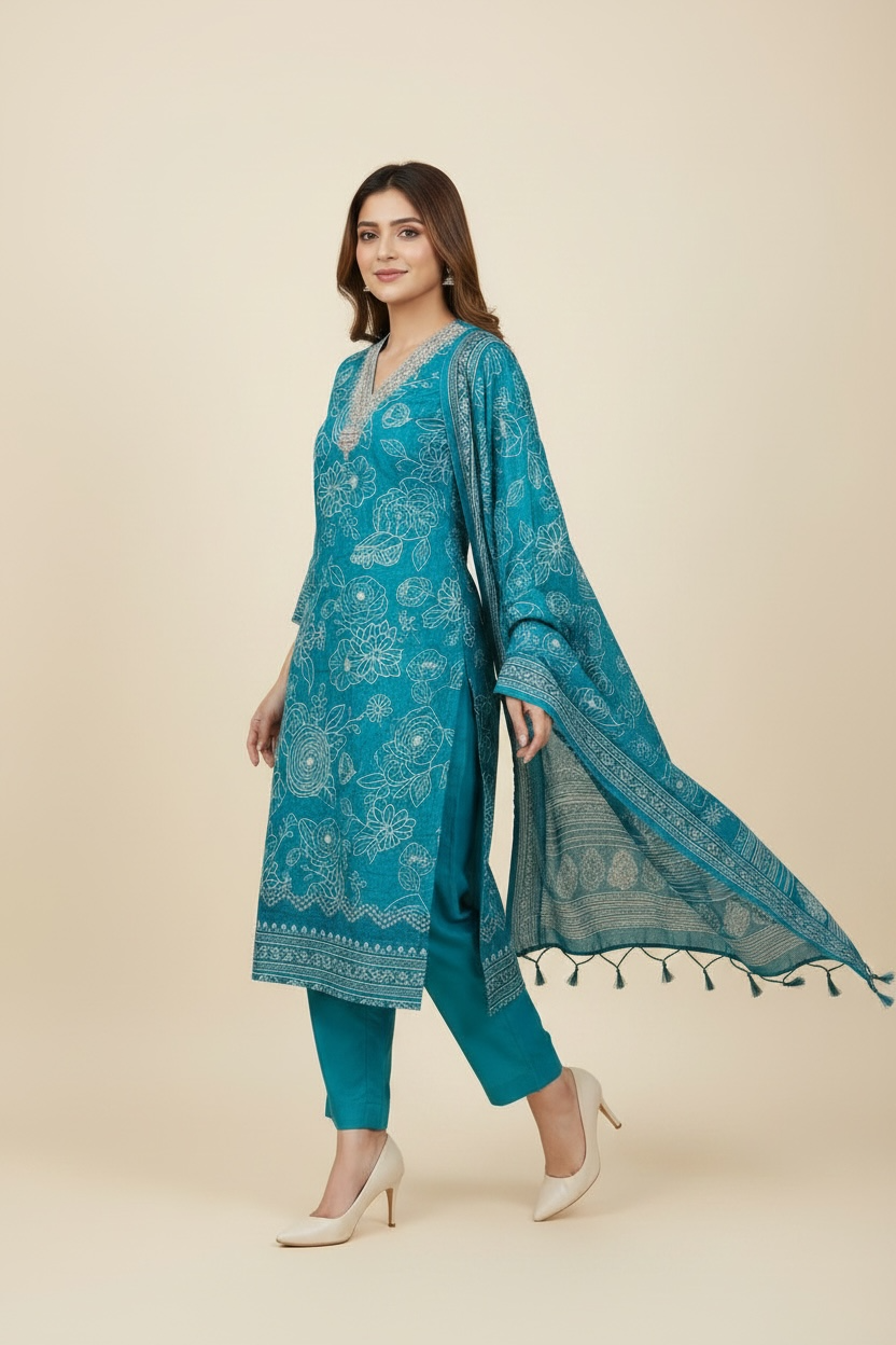 3 Piece Stitched Partywear Cotton Silk Suit with Gold Embroidery (D59) Chest Size 40