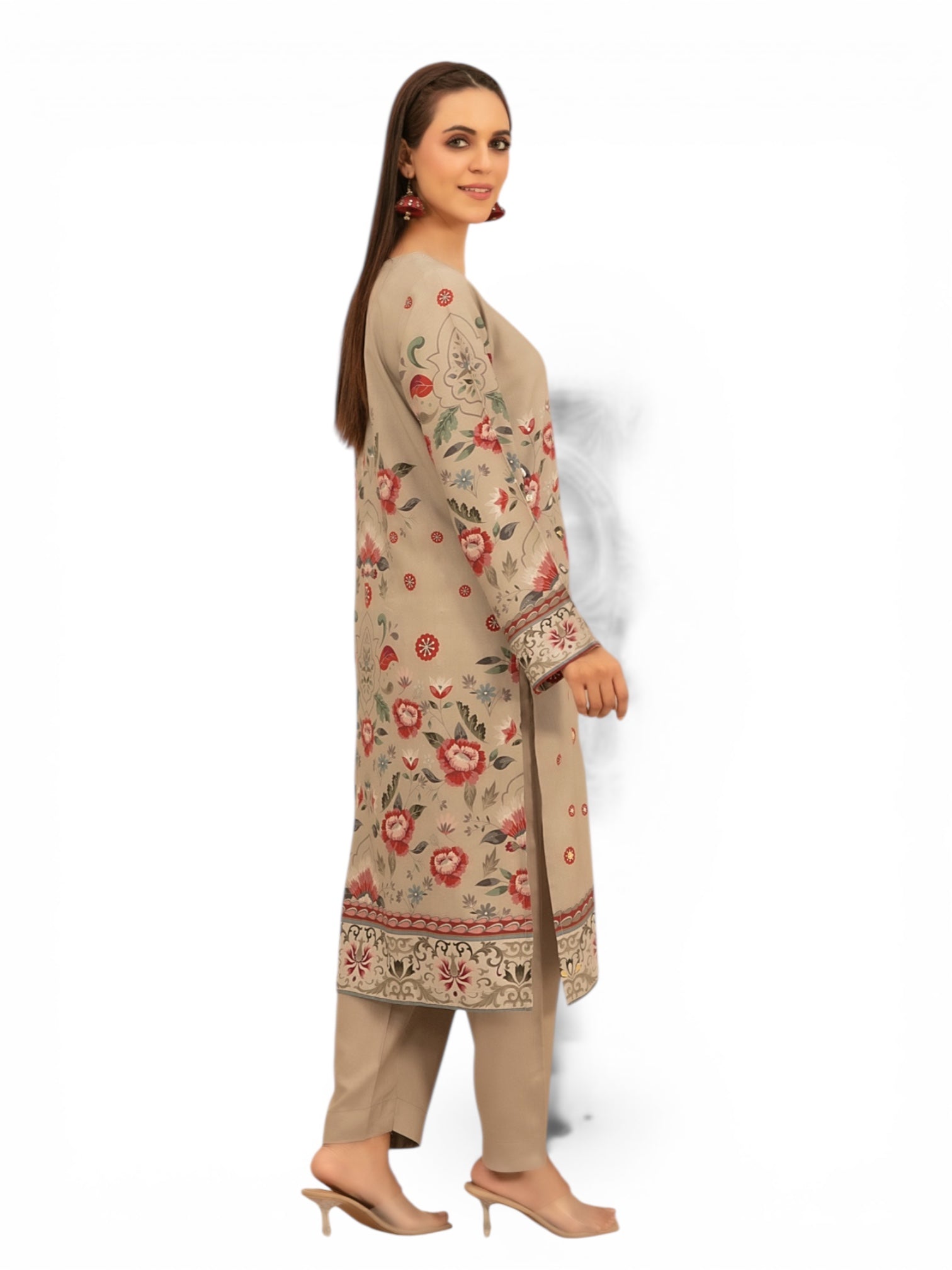 2 Piece Tawakkal Stitched Suit with gold foil embossed (D4801) Green Khaki