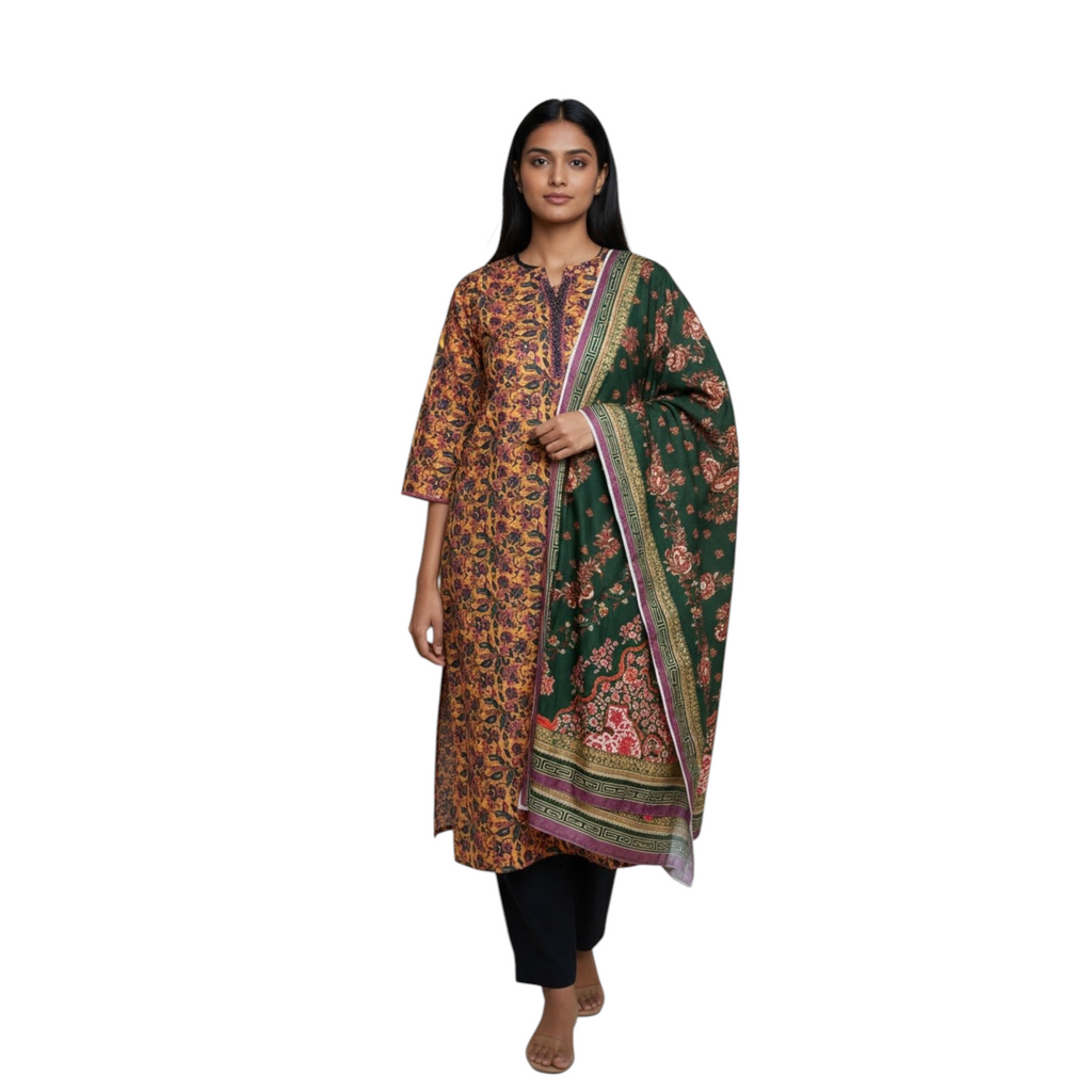 3 Piece Stitched Lawn Suit - Designer Inspired by Khaadi (KH09)