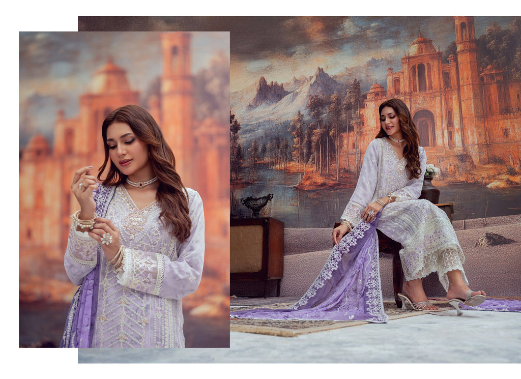 3 Piece Stitched Chiffon Semi-Formal Suit - Zeesha by Bint-E-Noor (Z2) Lilac