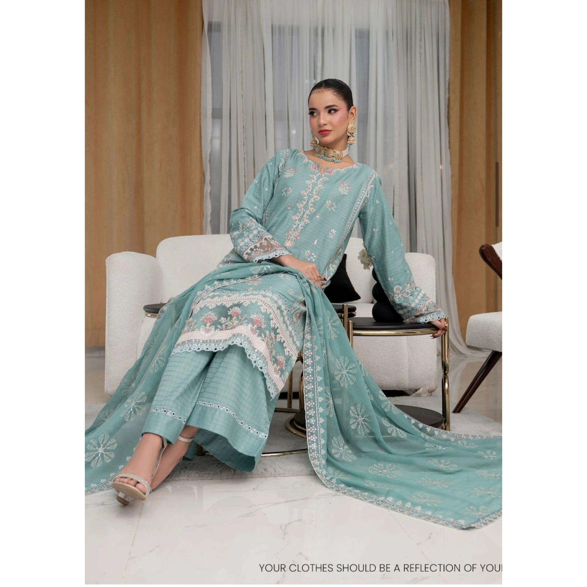 3 Piece Stitched Lawn Suit Anfa Collection (BN1120)