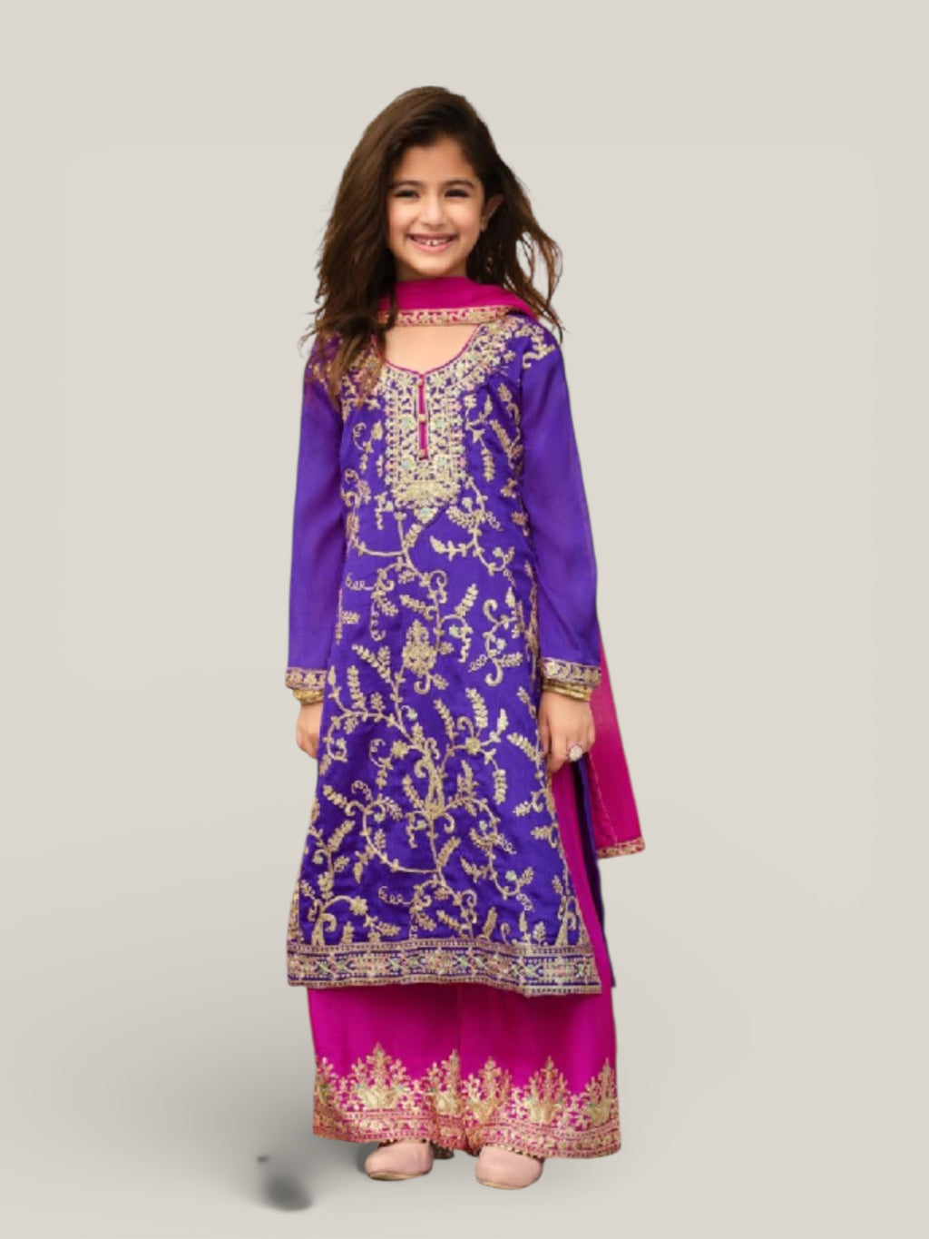 3 Piece Girls Partywear Stitched Suit (N16) Purple/Pink