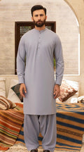 Mens Stitched Grey Premium Salwar Kameez Embroidery on Ban Collar (BP20)