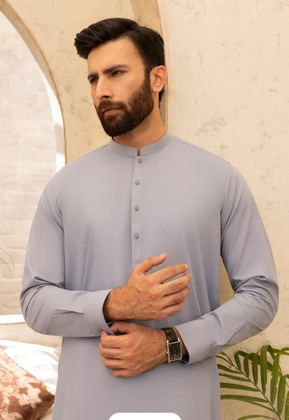 Mens Stitched Grey Premium Salwar Kameez Embroidery on Ban Collar (BP20)
