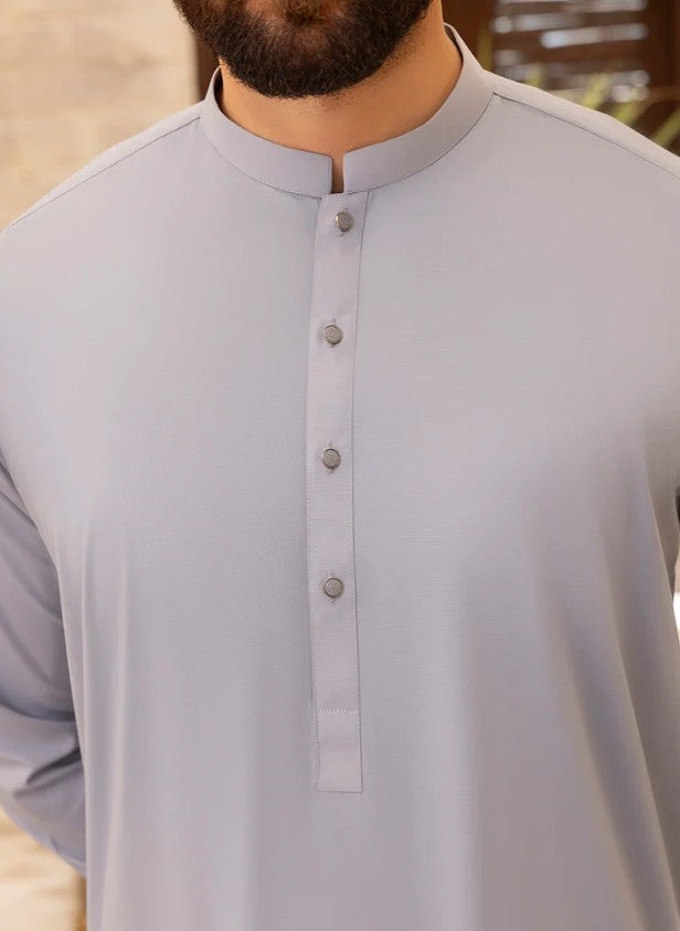 Mens Stitched Grey Premium Salwar Kameez Embroidery on Ban Collar (BP20)