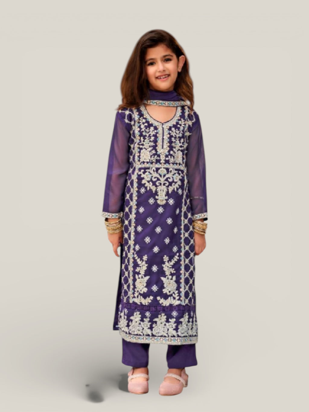 3 Piece Girls Partywear Stitched Suit (N22) Blue