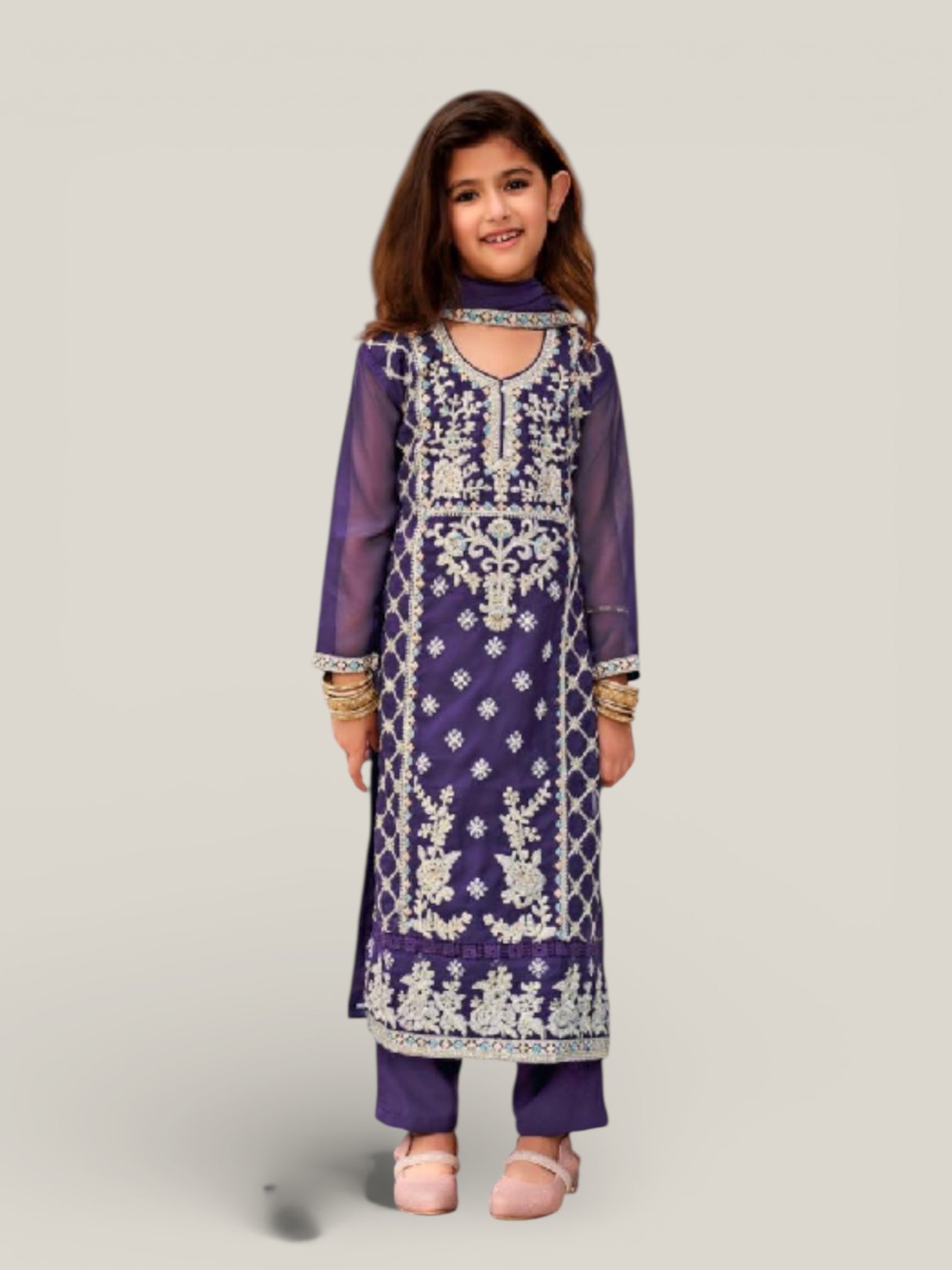 3 Piece Girls Partywear Stitched Suit (N22) Blue