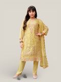 3 Piece Girls Partywear Stitched Suit (N23) Light pale yellow