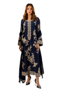2 Piece Kameez and Dupatta - Blue Stitched Linen Kameez with stunning all over embroidery and matching Dupatta
