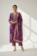 3 Piece Stitched Partywear Simmer Silk Kameez with Gold Embroidery (D22) Chest Size 42
