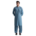 Mens Stitched Blue Premium Salwar Kameez Plain Ban Collar (BP22)