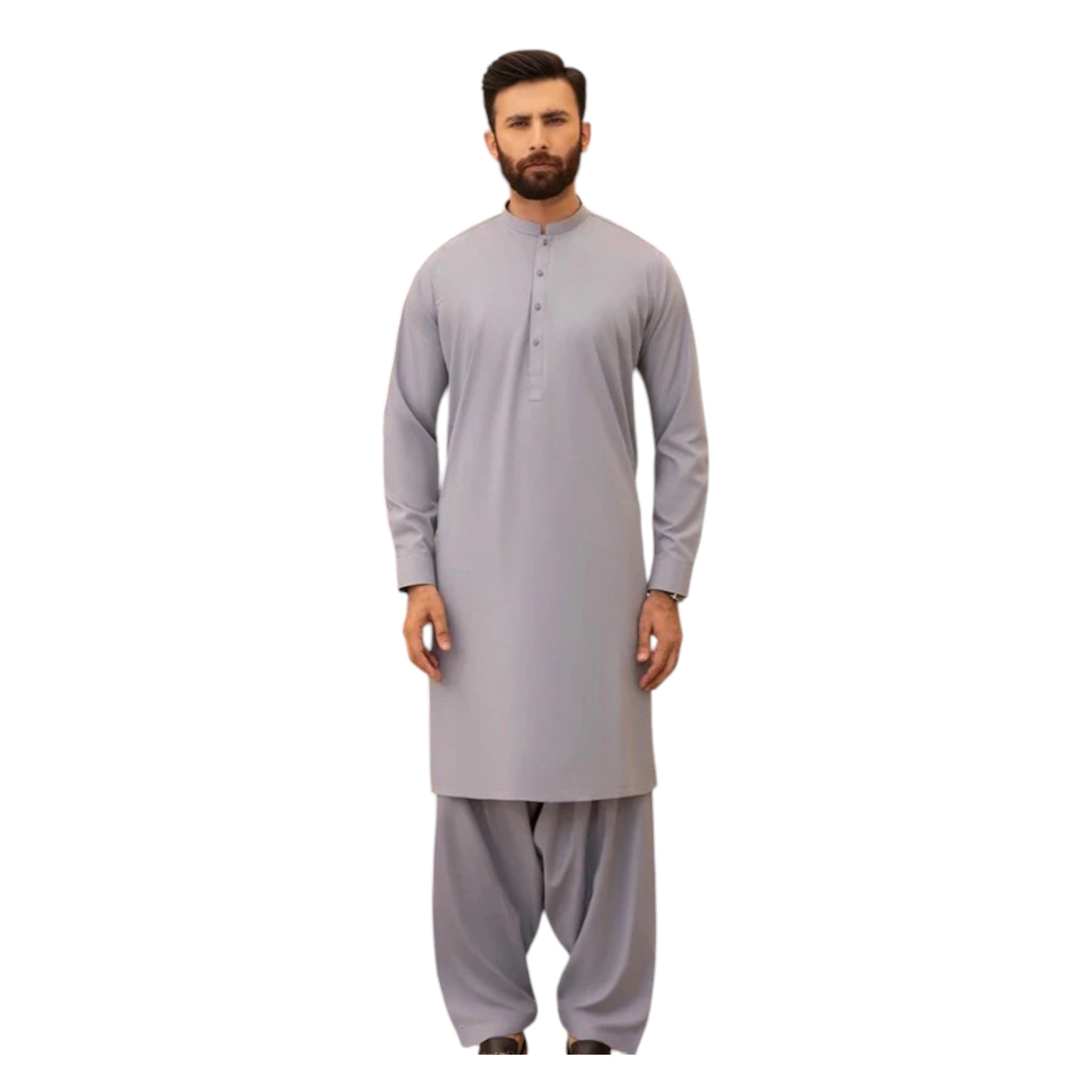 Mens Stitched Grey Premium Salwar Kameez Embroidery on Ban Collar (BP20)