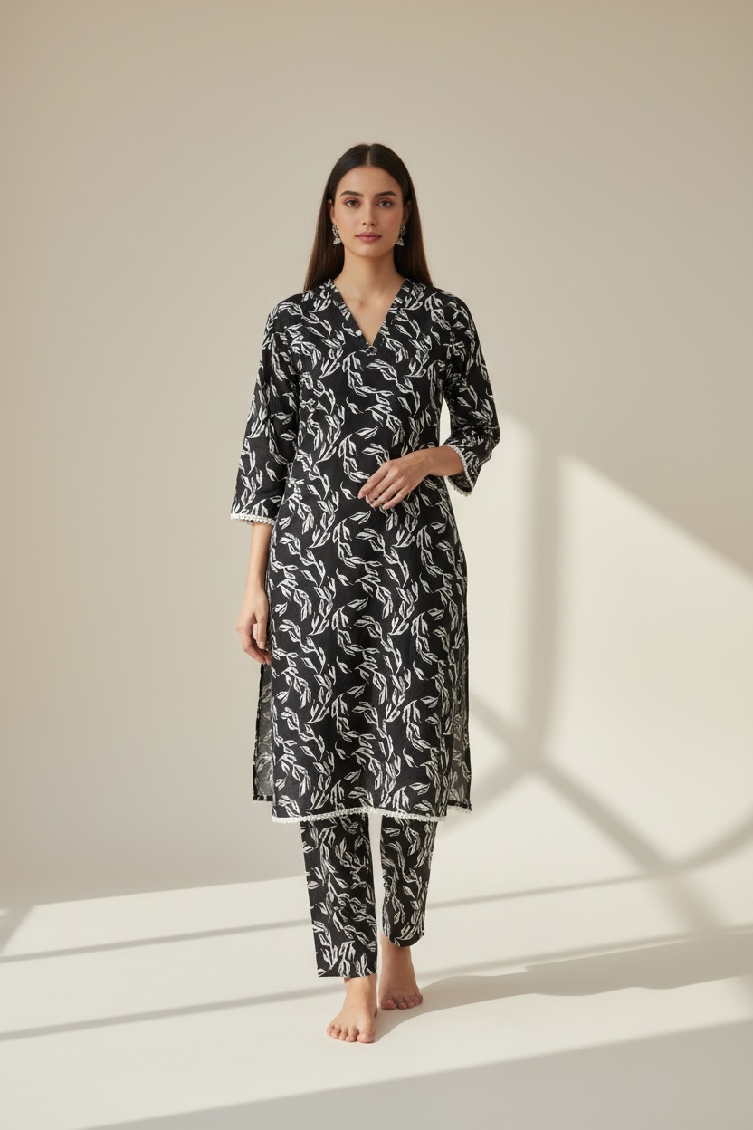 2 Piece Stitched Black and White Lawn Suit - Designer Inspired by Khaadi (BW05)