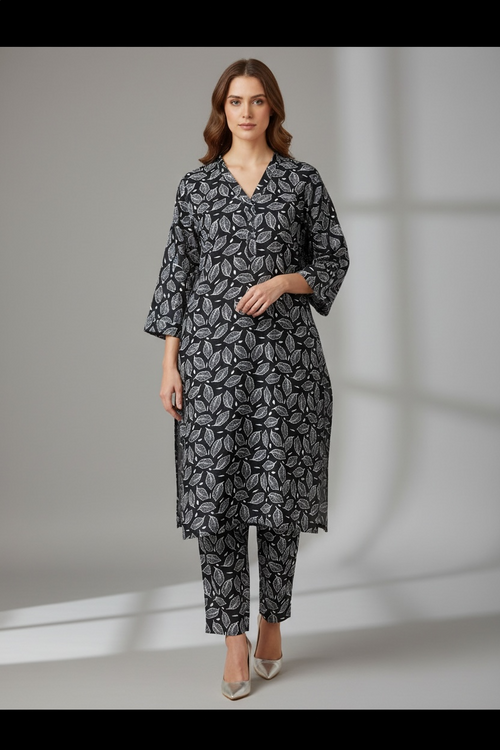 2 Piece Stitched Black and White Lawn Suit - Designer Inspired by Khaadi (BW01)