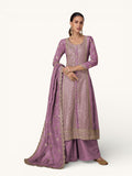 3 Piece Stitched Partywear Simmer Silk Suit (Lilac)
