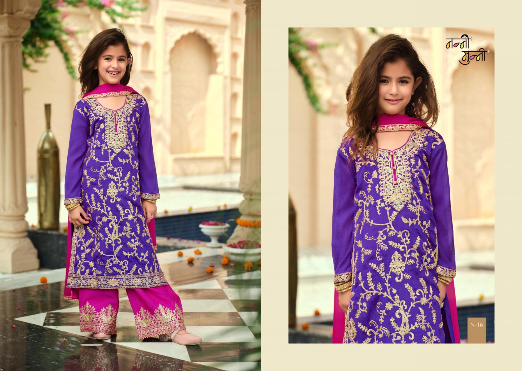 3 Piece Girls Partywear Stitched Suit (N16) Purple/Pink