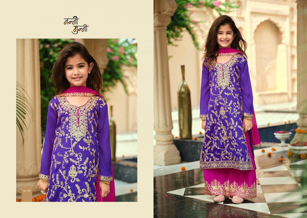 3 Piece Girls Partywear Stitched Suit (N16) Purple/Pink