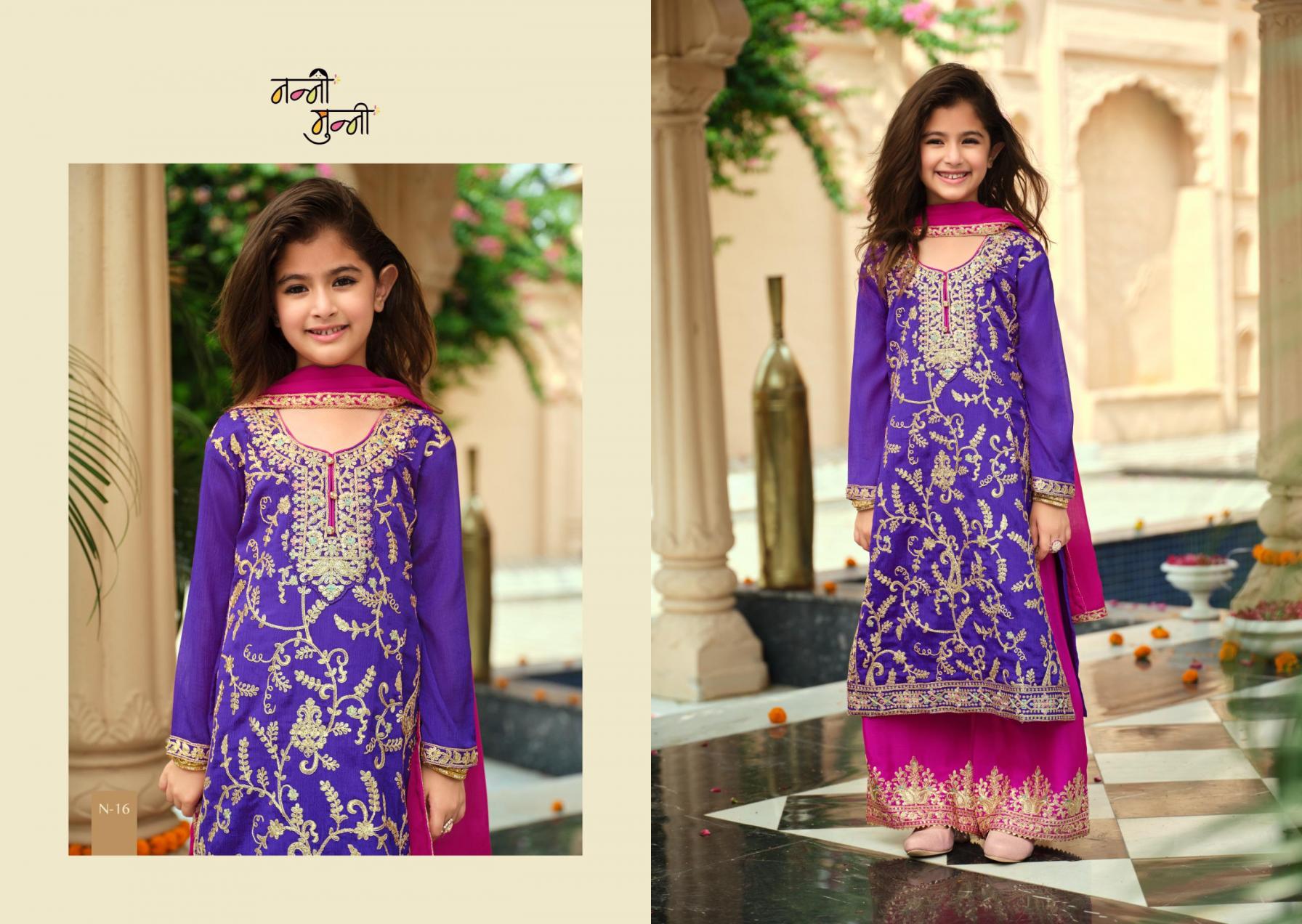 3 Piece Girls Partywear Stitched Suit (N16) Purple/Pink