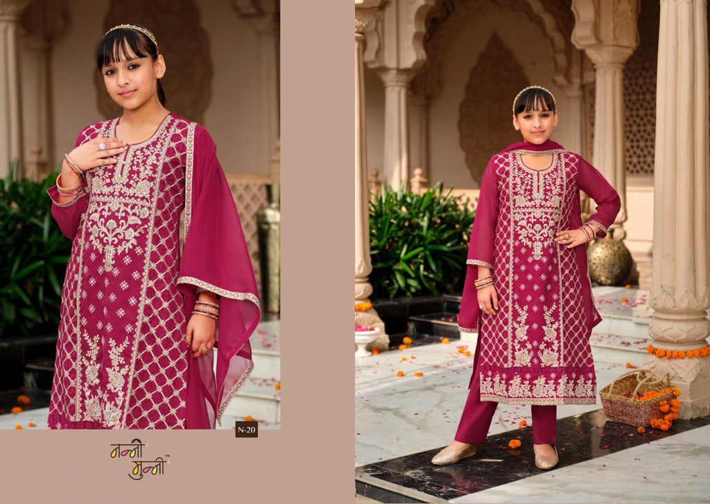 3 Piece Girls Partywear Stitched Suit (N20) Pink