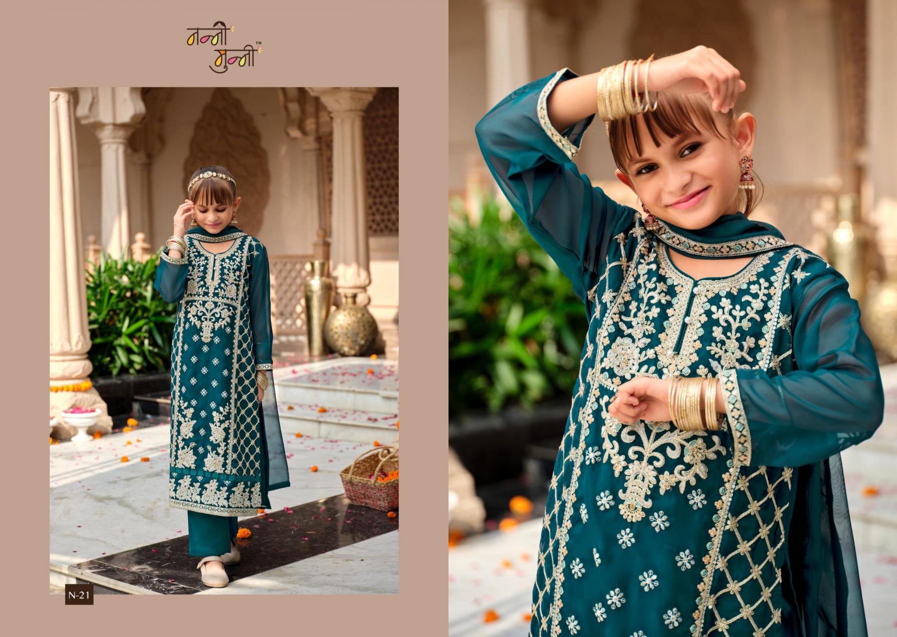 3 Piece Girls Partywear Stitched Suit (N21) Teal Green