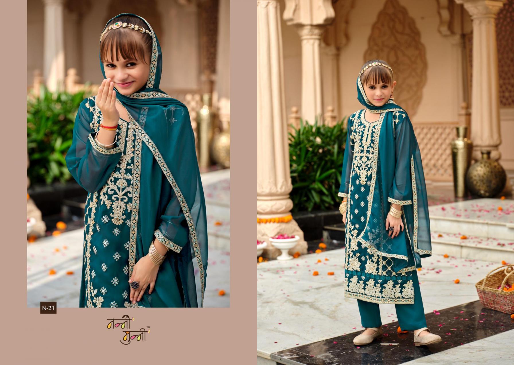 3 Piece Girls Partywear Stitched Suit (N21) Teal Green