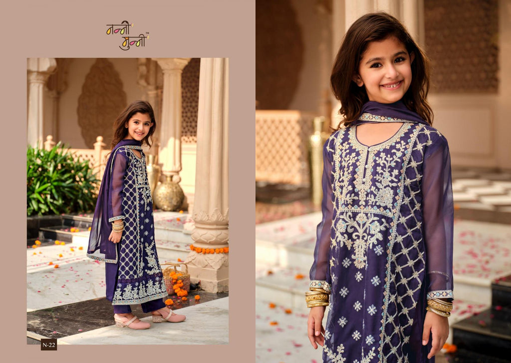 3 Piece Girls Partywear Stitched Suit (N22) Blue