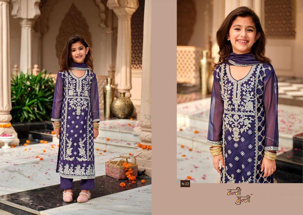 3 Piece Girls Partywear Stitched Suit (N22) Blue
