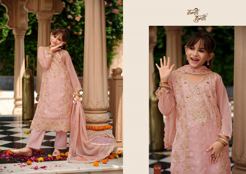3 Piece Girls Partywear Stitched Suit (N24) Pastel Pink