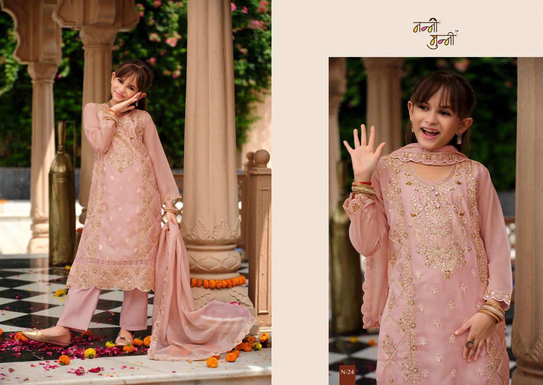 3 Piece Girls Partywear Stitched Suit (N24) Pastel Pink