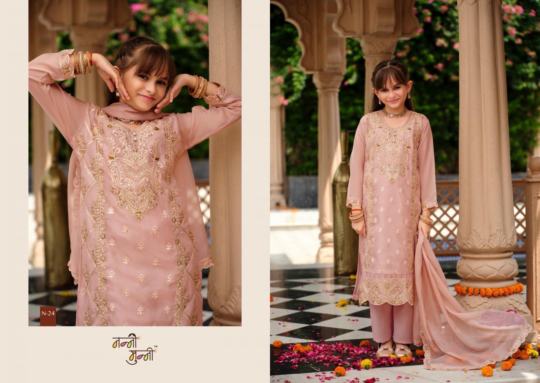 3 Piece Girls Partywear Stitched Suit (N24) Pastel Pink