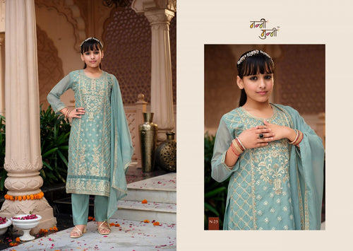 3 Piece Girls Partywear Stitched Suit (N25) Mint Green