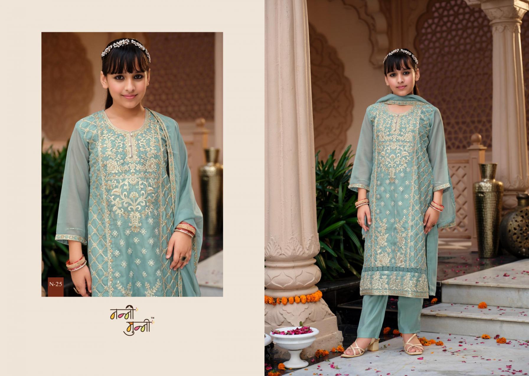 3 Piece Girls Partywear Stitched Suit (N25) Mint Green