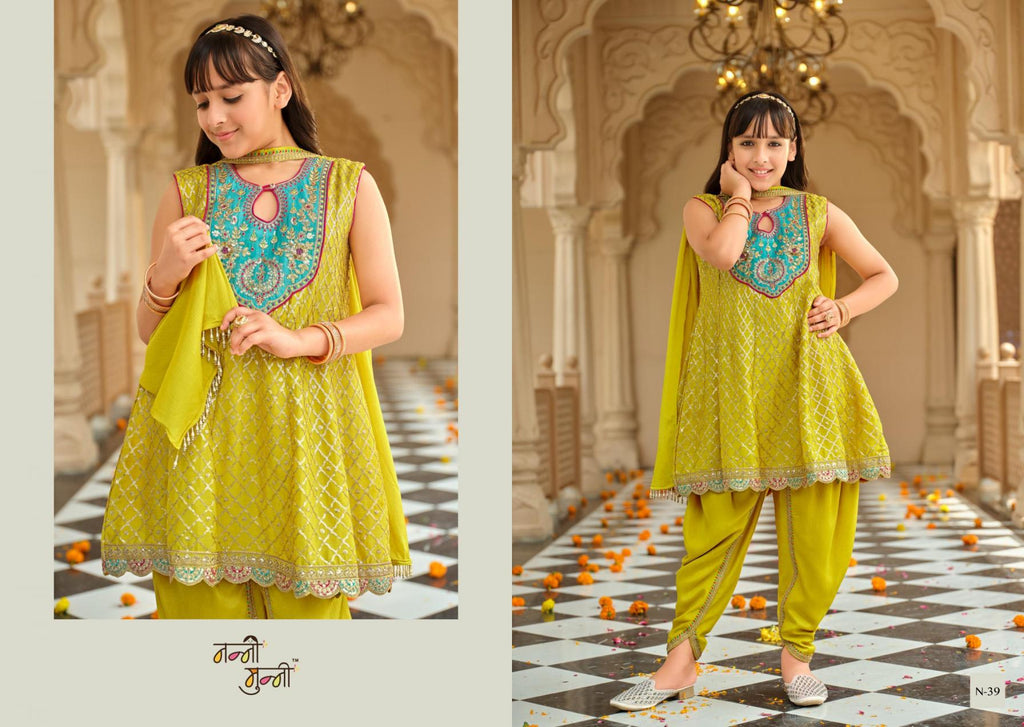 3 Piece Girls Partywear Stitched Suit (N39) Yellow